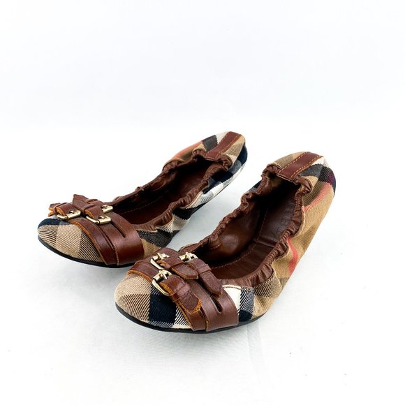 Burberry Ballet Nova Check Triple Buckle Flats aut - Picture 1 of 10